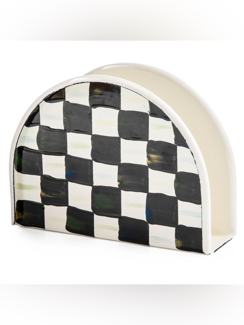 MacKenzie-Childs Enamel Black and White Check Napkin Holder